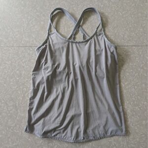 Athleta S Full Force Gray Perforated Strappy Back Built In Shelf Bra Tank Top